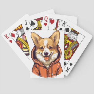 Funny Corgi Wearing Hoodie Playing Cards