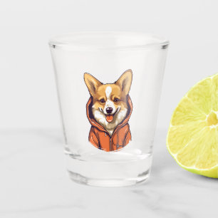 Funny Corgi Wearing Hoodie Shot Glass