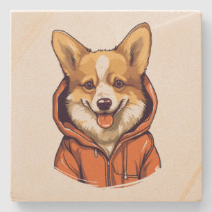 Funny Corgi Wearing Hoodie Stone Coaster