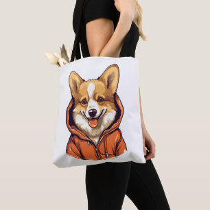 Funny Corgi Wearing Hoodie Tote Bag