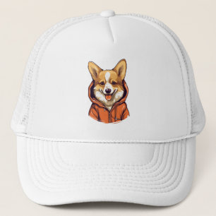 Funny Corgi Wearing Hoodie Trucker Hat