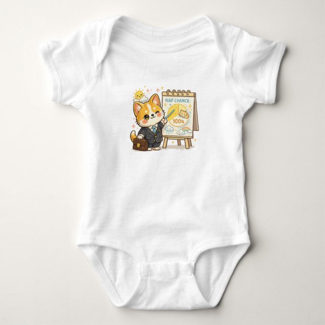 Funny Corgi Weather Nap Chance Baby Bodysuit (Front)