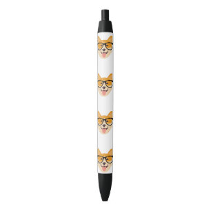 Funny Corgi With Glasses Black Ink Pen