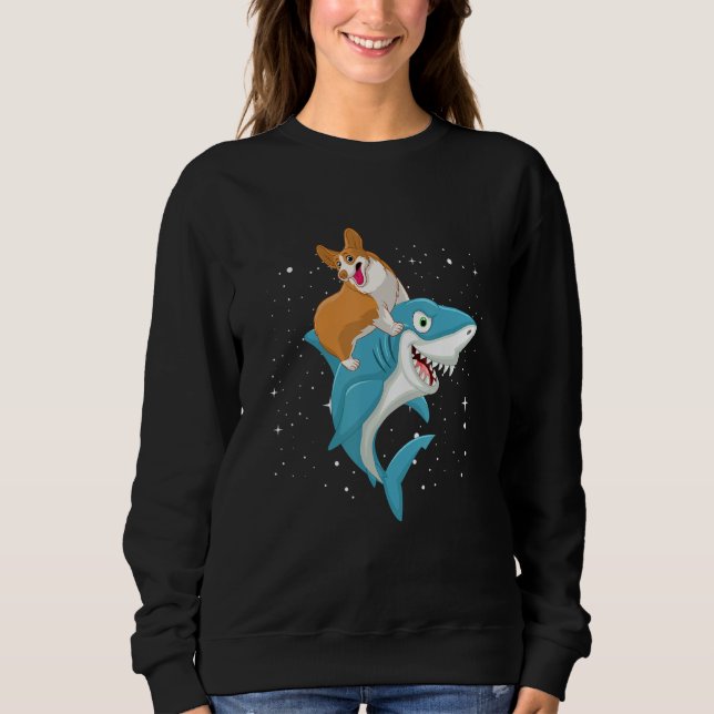 Funny Corgis Upon A Shark, Funny Costume Corgi Lov Sweatshirt (Front)