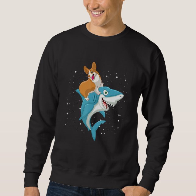 Funny Corgis Upon A Shark, Funny Costume Corgi Lov Sweatshirt (Front)