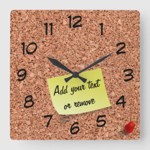 FUNNY Cork Board with Customisable Text on Post It Square Wall Clock