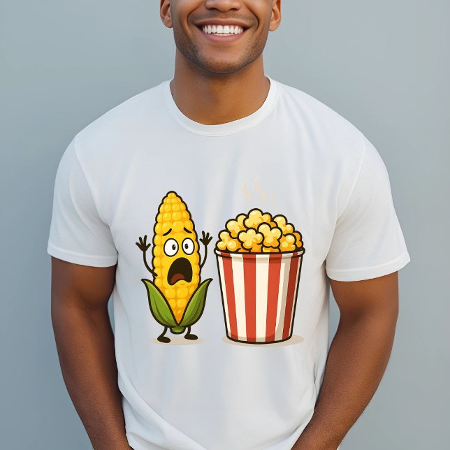 Funny Corn Popcorn Cartoon Illustration T-Shirt (Creator Uploaded)