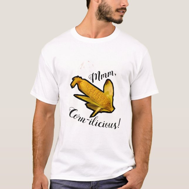 Funny Corn T Shirt Mmm Corn-ilicious Drawing Photo (Front)