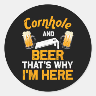 Funny Cornhole Gift For Men Cornhole Player Beer Classic Round Sticker