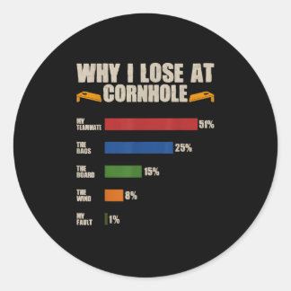 Funny Cornhole Player Why I Lose At Cornhole Classic Round Sticker