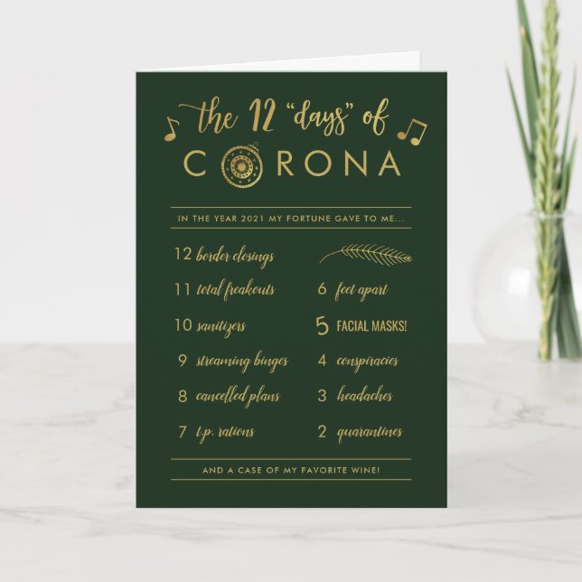 Funny Corona Holiday | Gold Twelve Days Green Card (Front)