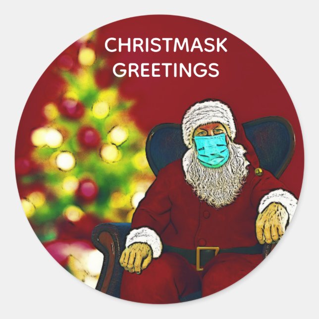 Funny Coronavirus Covid Christmas Santa Face Mask Classic Round Sticker (Front)