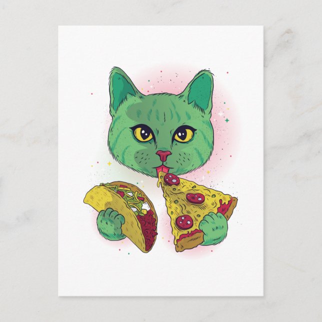 Funny Cosmic Pizza Cat Graphic Cartoon Space Teen Postcard (Front)