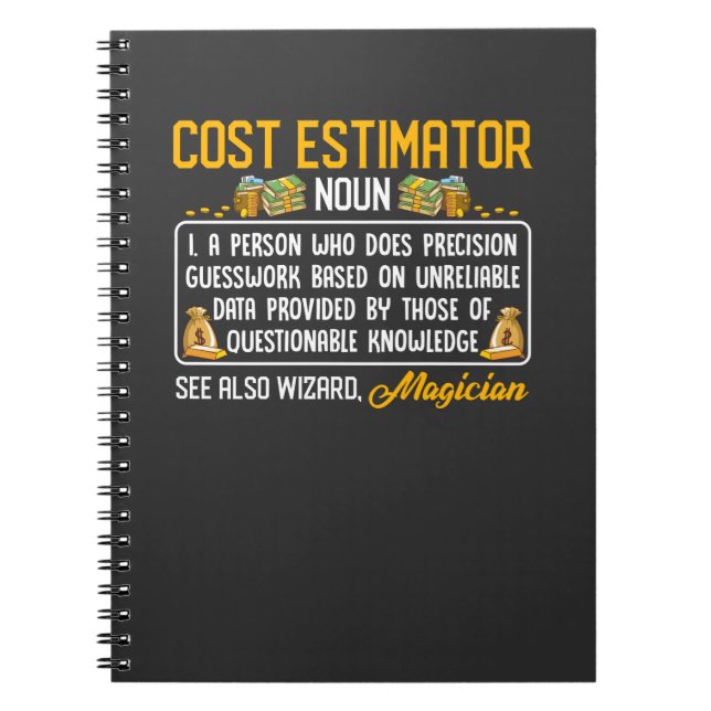Funny Cost Estimator Job Definition Money Data Notebook (Front)