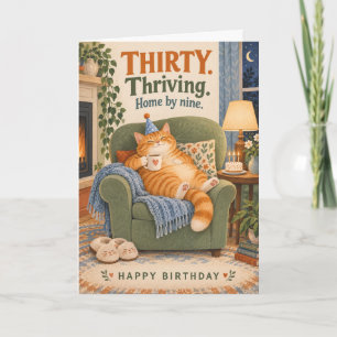 Funny Cosy Cat Thirty Thriving Home by Nine Birthd Card