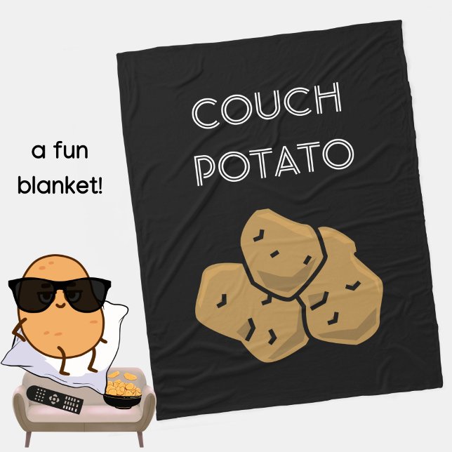 Funny "Couch Potato" Binge Watching Introvert Cosy Fleece Blanket (A fun blanket for the lovable couch potato in your life. Black. Choice of colors available. )