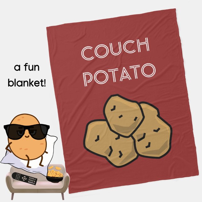 Funny "Couch Potato" Binge Watching Introvert Cosy Fleece Blanket (A fun blanket for the lovable couch potato in your life. Terra cotta. Choice of colors available. )