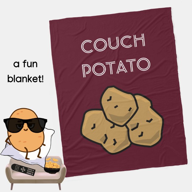 Funny "Couch Potato" Binge Watching Introvert Cosy Fleece Blanket (A fun blanket for the lovable couch potato in your life. Burgundy. Choice of colors available. )