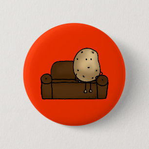 Funny Couch Potato Cartoon Design   6 Cm Round Badge