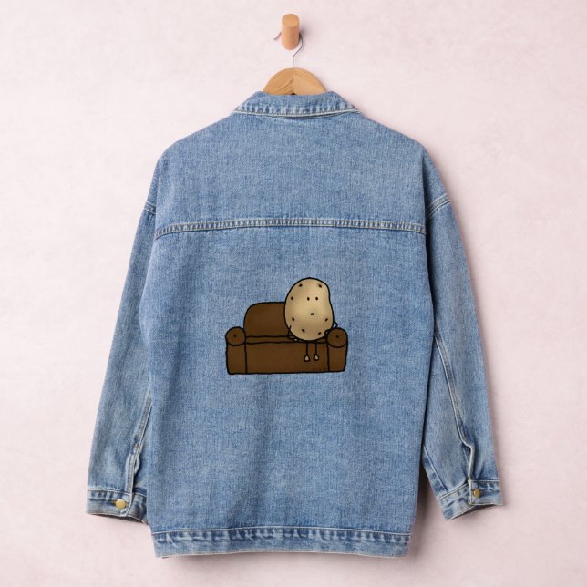 Funny Couch Potato Cartoon Design   Denim Jacket (Hangar)