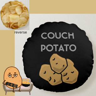 Funny "Couch Potato" + Potato Chips Binge Watch Round Cushion