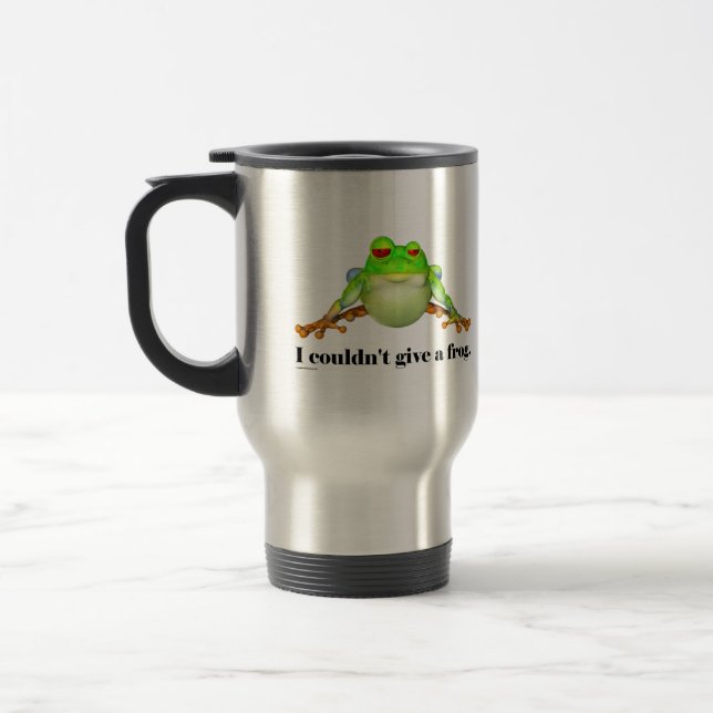 Funny Couldn't Give a Frog Cartoon Travel Mug (Left)