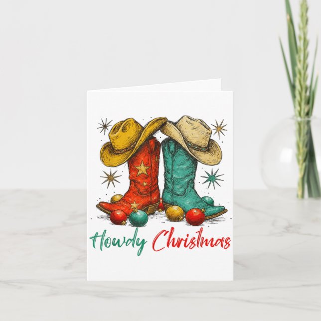 Funny Country Western Christmas Howdy Cowboy Boots Card (Front)