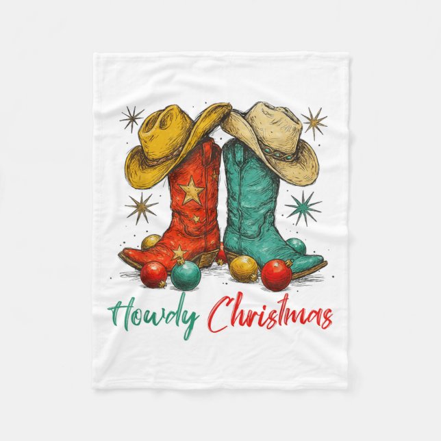Funny Country Western Christmas Howdy Cowboy Boots Fleece Blanket (Front)