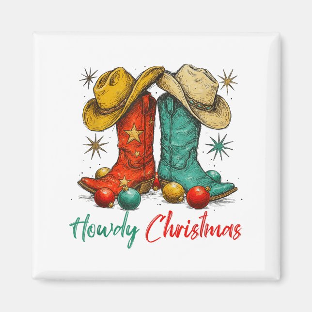 Funny Country Western Christmas Howdy Cowboy Boots Magnet (Front)