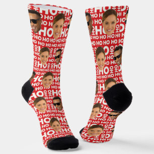 Funny Couple Face Photo Personalised Red Christmas Socks