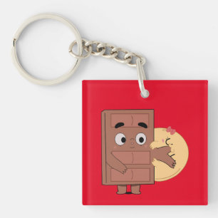 Funny Couple Love Pancake Eating Choco  Key Ring