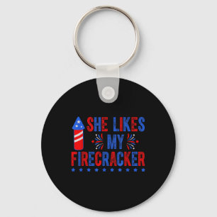 Funny Couple Matching 4th Of July He Likes My Fire Key Ring