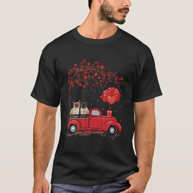 Funny Couple Siamese Red Truck Valentine's Day T-Shirt (Front)