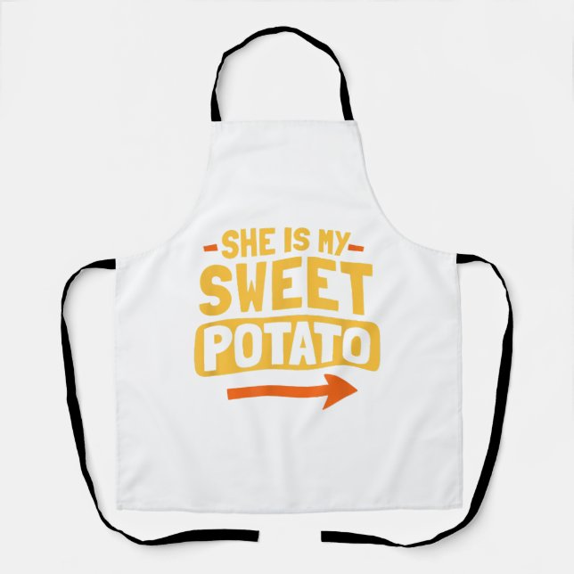 Funny Couples Matching She Is My Sweet Potato Shir Apron (Front)