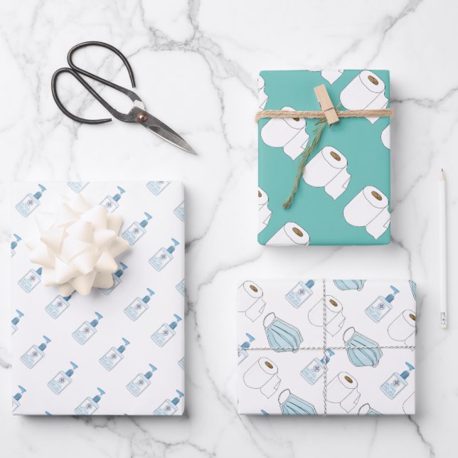 Funny, Covid-19 keep safe essentials trio themed  Wrapping Paper Sheet (Front)