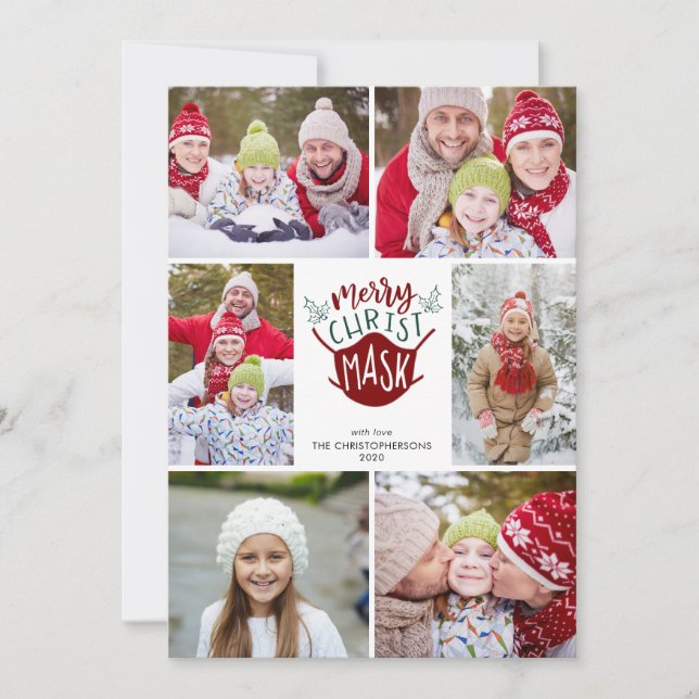 Funny COVID-19 MERRY ChristMASK Face Mask 6 Photos Holiday Card (Front)