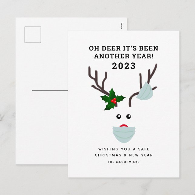 Funny Covid Christmas Reindeer Wearing Face Mask Holiday Postcard (Front/Back)