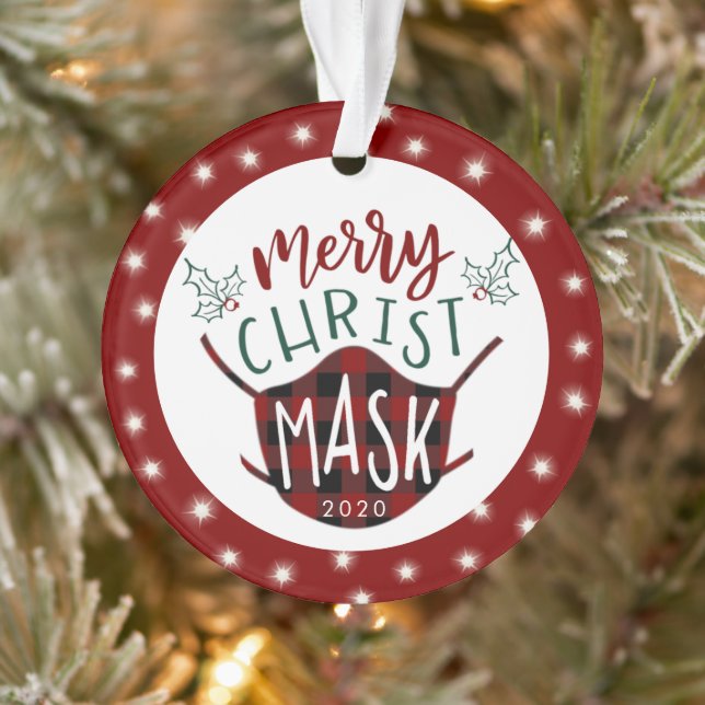 Funny COVID MERRY ChristMASK Fairy Lights Photo Ornament (Tree)