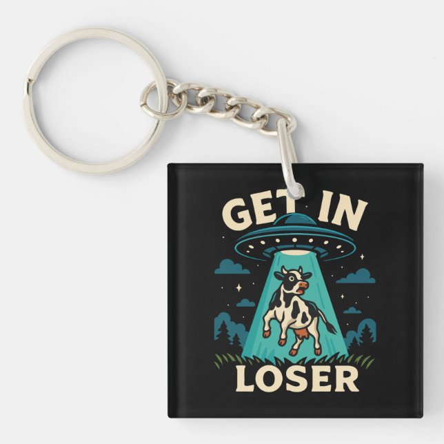 Funny Cow Abduction By UFO  Key Ring (Front)