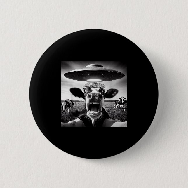 Funny Cow Abduction By Ufo Selfie - Hilarious Alie 6 Cm Round Badge (Front)