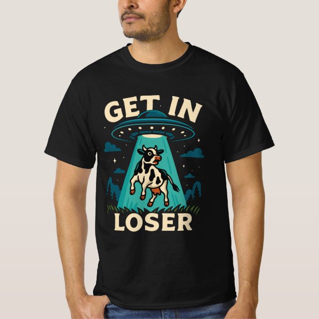 Funny Cow Abduction By UFO  T-Shirt (Front)
