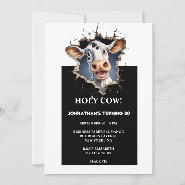 Funny cow any age birthday graduation retirement invitation (Front)