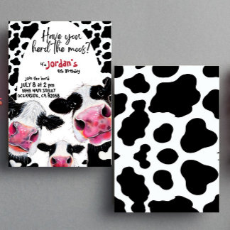 Funny cow black and white Birthday Invitation