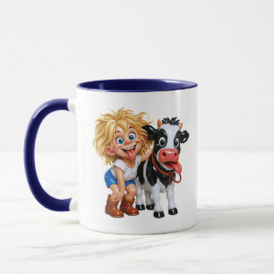 Funny Cow Cartoon Girl Sticking Tongue Cute Chaos Mug