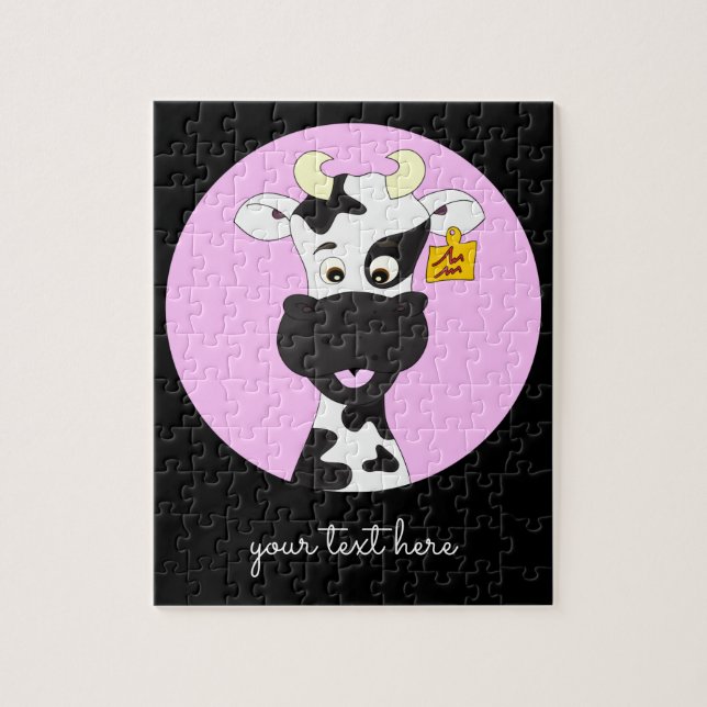 Funny cow cartoon pink black custom kids puzzle (Vertical)