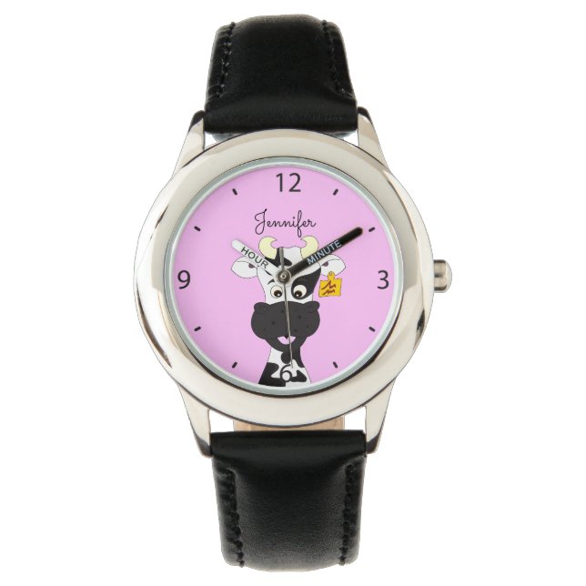 Funny cow cartoon pink name kids watch (Front)