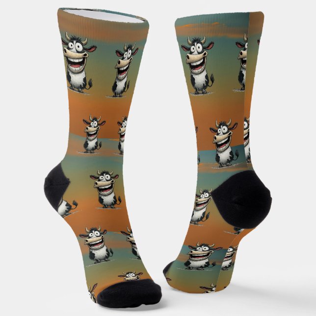 funny cow cartoon socks (Angled)