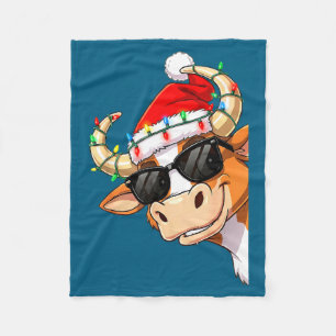 Funny Cow Christmas Cool Longhorn Santa Cow Hat Ho Fleece Blanket
