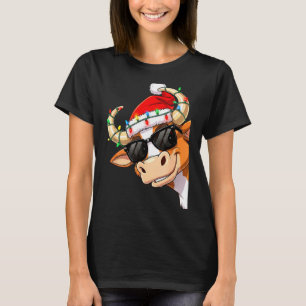 Funny Cow Christmas Cool Longhorn Santa Cow Hat Ho T-Shirt