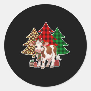 Funny Cow Christmas Tree Xmas Cow Lovers Men Women Classic Round Sticker